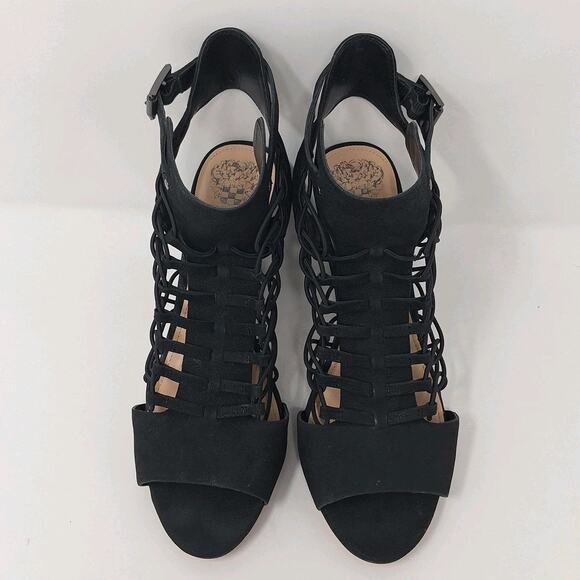 Vince Camuto Women's Evel Heel Sandal 9.5W Black Leather Caged Ankle Bootie - Picture 1 of 7